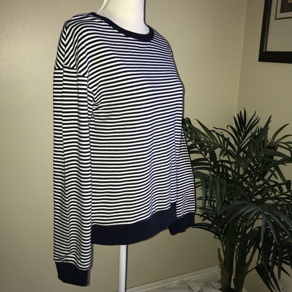 Halogen Navy Stripe Lace Up Back Long Sleeve Top M - Picture 4 of 6